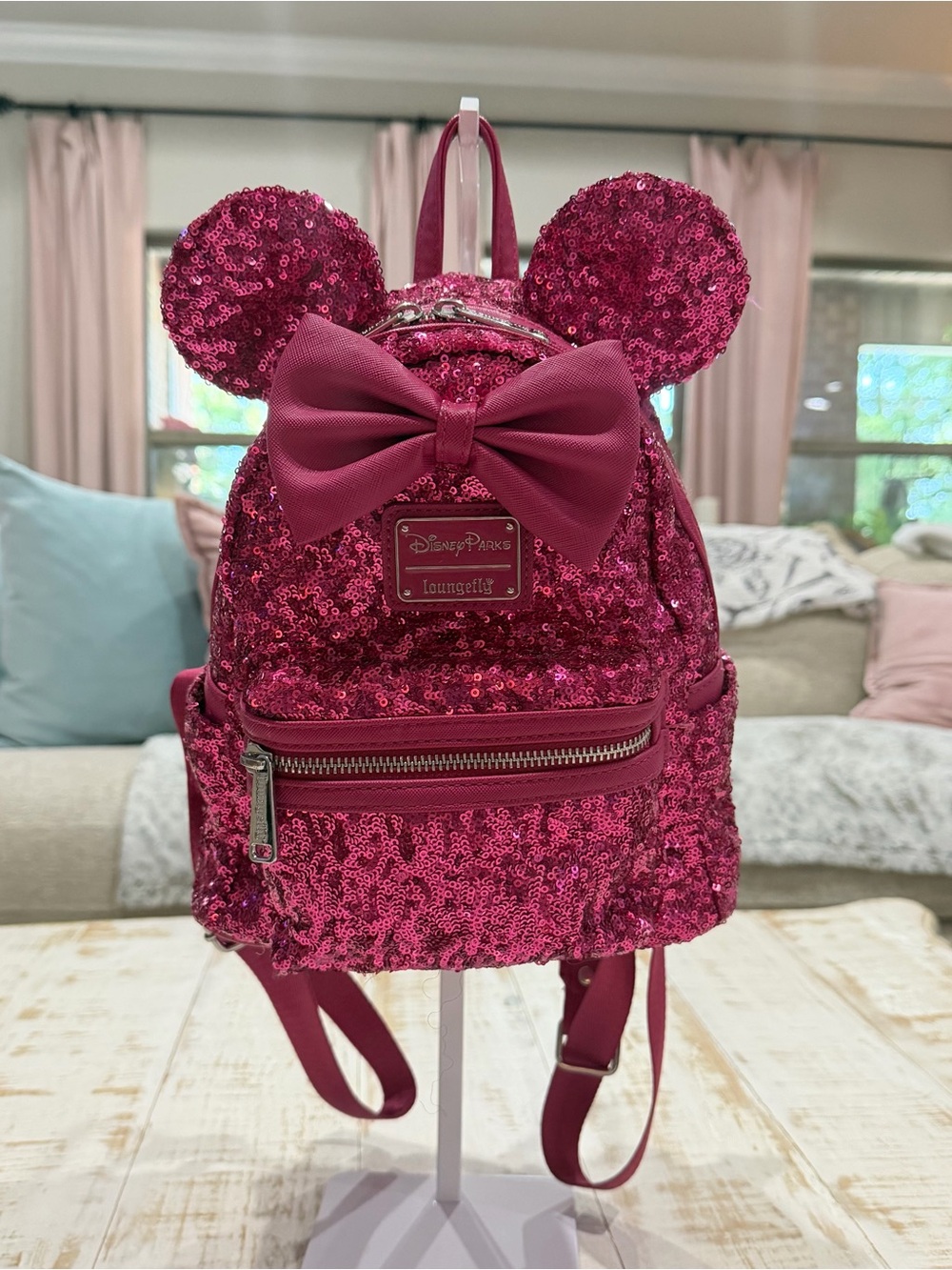 Disney Parks x Loungefly Minnie Mouse Sequin Magenta Pink Mini Backpack